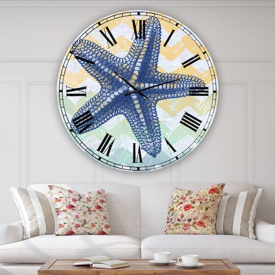 Designart Chevron-Star Fish-7914 Large Nautical & Coastal Wall Clock